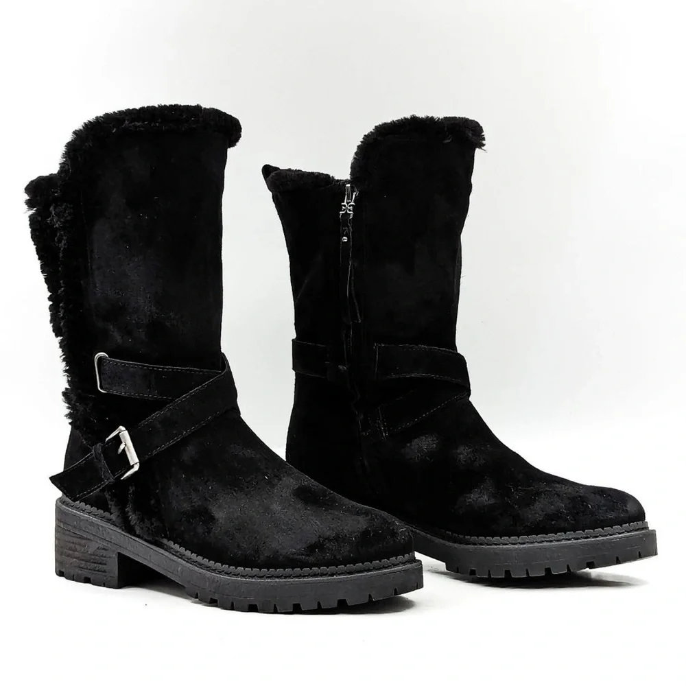 Sam Edelman Jailyn Suede Winter Boots Size 9 Faux Fur-Lined Black Zip-Up Snow